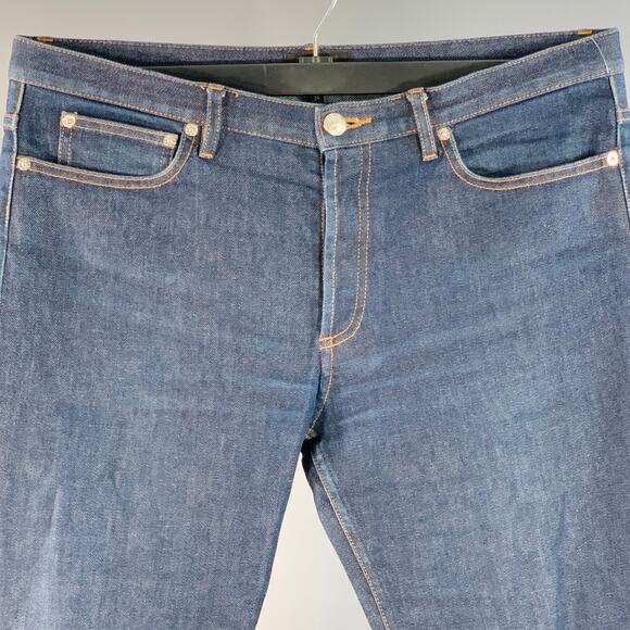 A.P.C. Size 34 Blue Contrast Stitch Cotton Blend Twill Tapered Button Fly Jeans - Picture 2 of 6